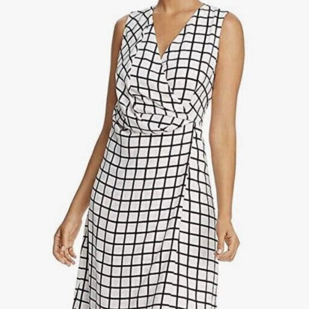 NWT Kenneth Cole New York Women's City Grid Gathered Belted Dress Size 8 B4HP